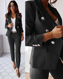 Eleganter Damen Business Hosenanzug - 2-teilig mit Blazer – Schwarz