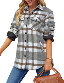 Stilvolle Karierte Damenjacke mit Langen Ärmeln - Trendy und Bequem – Grau