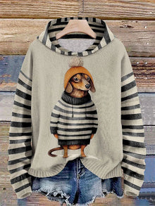 Kuscheliger Damen-Kapuzenpullover mit niedlichem Hundemotiv – Schwarz