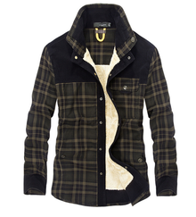 Warme Flanell Winterjacke für Herren mit Stehkragen – Grün