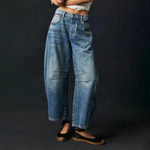 Damen Knopfverschluss Baggy Jeans – Dunkelblau