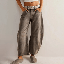 Weite Jeans mit Nahtdetails | High-Waist | Lässige Passform – Graubraun