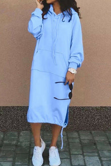 Angelika | Langes Kapuzenpullover Kleid – Himmel Blau