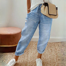 Lässige Denimhose mit verstellbarem Bund – Blau