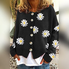 Kristin | Lässiger Cardigan mit Blumen Druck – Schwarz