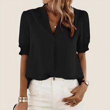 Laura | Elegante Sommerbluse mit Puffärmeln – Schwarz