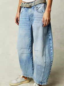 Leoparden Fassjeans für Selbstbewusste Styles – Hellblau