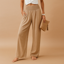 Damen High Waist Hose mit elastischem Bund – Khaki