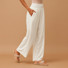 Damen High Waist Hose mit elastischem Bund – Weiß
