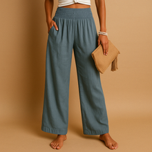 Damen High Waist Hose mit elastischem Bund – Grau