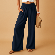 Damen High Waist Hose mit elastischem Bund – Marineblau