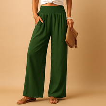 Damen High Waist Hose mit elastischem Bund – Dunkelgrün