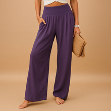 Damen High Waist Hose mit elastischem Bund – Lila