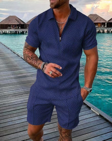 LinoLux™ – Herren Leinen Sommer Outfit Set – Marineblau