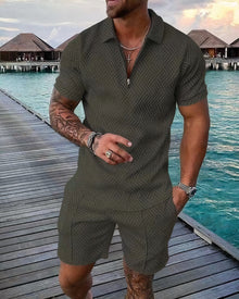 LinoLux™ – Herren Leinen Sommer Outfit Set – Armeegrün