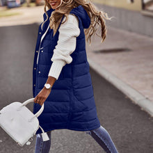 Daniela | Damen Lange Steppweste mit Kapuze – Blau
