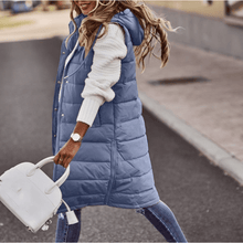 Daniela | Damen Lange Steppweste mit Kapuze – Hellblau
