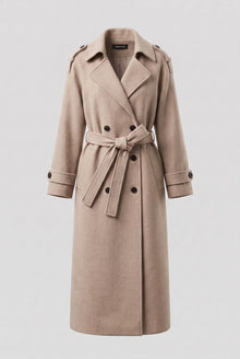 Damen zweireihiger langer Mantel – Beige