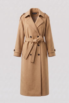 Damen zweireihiger langer Mantel – Khaki