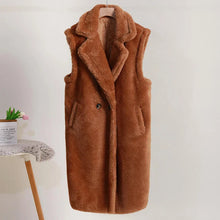 Damen Winter Teddy Mantel | Ärmellos – Kamel