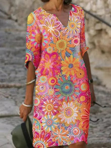 Hannah - Kleid mit V-Ausschnitt und Blumenmuster – Rosa