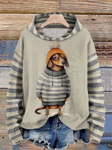 Kuscheliger Damen-Kapuzenpullover mit niedlichem Hundemotiv – Grau