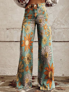 Bequeme Damen Palazzo-Hose mit floralem Muster – Blüte