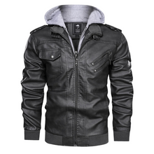 Herren Lederjacke - Stylisch mit abnehmbarer Kapuze und Details – Dunkelgrau