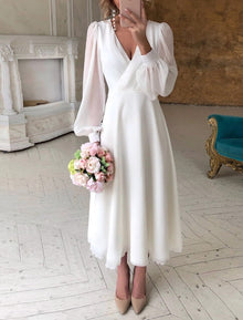 Damen Elegant Brautkleid | Midi – Weiß
