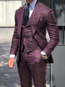 Moderner Slim Fit Hochzeitsgast Anzug Für Herren | 3-Teilig – Burgund