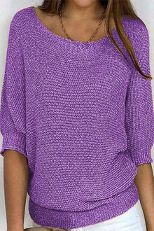 Damen Basic Rundhals Top Einfarbig Casual – Lila
