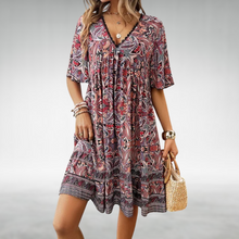 Kurzkleid im Boho-Stil mit V-Ausschnitt und Ethno-Muster – Rot