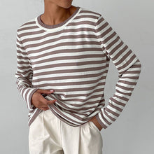 Quintina - Eleganter Langarm Pullover Mit Streifenmuster – Braun