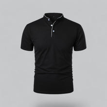 William | Ohne Kragen Taillierter Schnitt Poloshirt – Schwarz