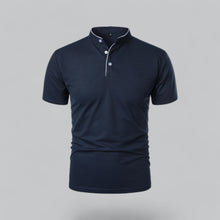William | Ohne Kragen Taillierter Schnitt Poloshirt – Marineblau