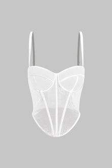Cecilia | Elegantes Mesh-Korsett-Top mit Kontrastpaspeln – Weiß