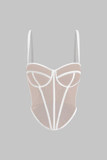 Cecilia | Elegantes Mesh-Korsett-Top mit Kontrastpaspeln – Beige