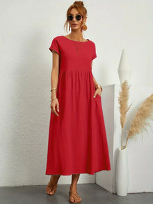 HEIKE™ – FLIESSENDES MIDIKLEID VON ZEITLOSER ELEGANZ – Rot