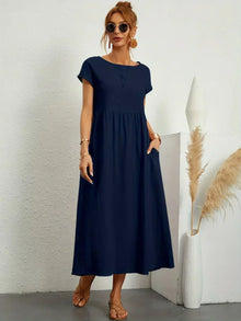 HEIKE™ – FLIESSENDES MIDIKLEID VON ZEITLOSER ELEGANZ – Marineblau