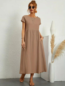 HEIKE™ – FLIESSENDES MIDIKLEID VON ZEITLOSER ELEGANZ – Khaki