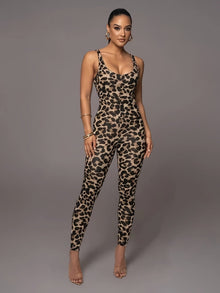 Knöchellanger Damen-Jumpsuit mit ärmellosem Tierprint – Print