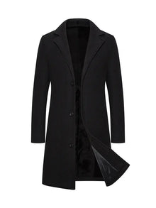 Eleganter langer Wollmantel für Herren | Hochwertig und warm für formelle Anlässe – Schwarz