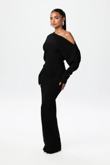 Schulterfreies Strickkleid | Figurbetont & Elegant | Zeitloser Stil – Schwarz