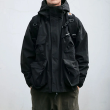 Utility-Jacke mit Kapuze und mehreren Taschen für Männer – Schwarz