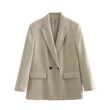 Oversized Damenblazer Beige – Vegan Lederoptik, Frühling – Beige