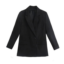 Oversized Damenblazer Beige – Vegan Lederoptik, Frühling – Schwarz