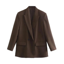 Oversized Damenblazer Beige – Vegan Lederoptik, Frühling – Braun