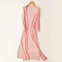 Leichter Langer Strickjacke für Damen | Offene Vorderseite – Rosa