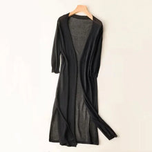 Leichter Langer Strickjacke für Damen | Offene Vorderseite – Schwarz