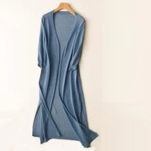 Leichter Langer Strickjacke für Damen | Offene Vorderseite – Blau